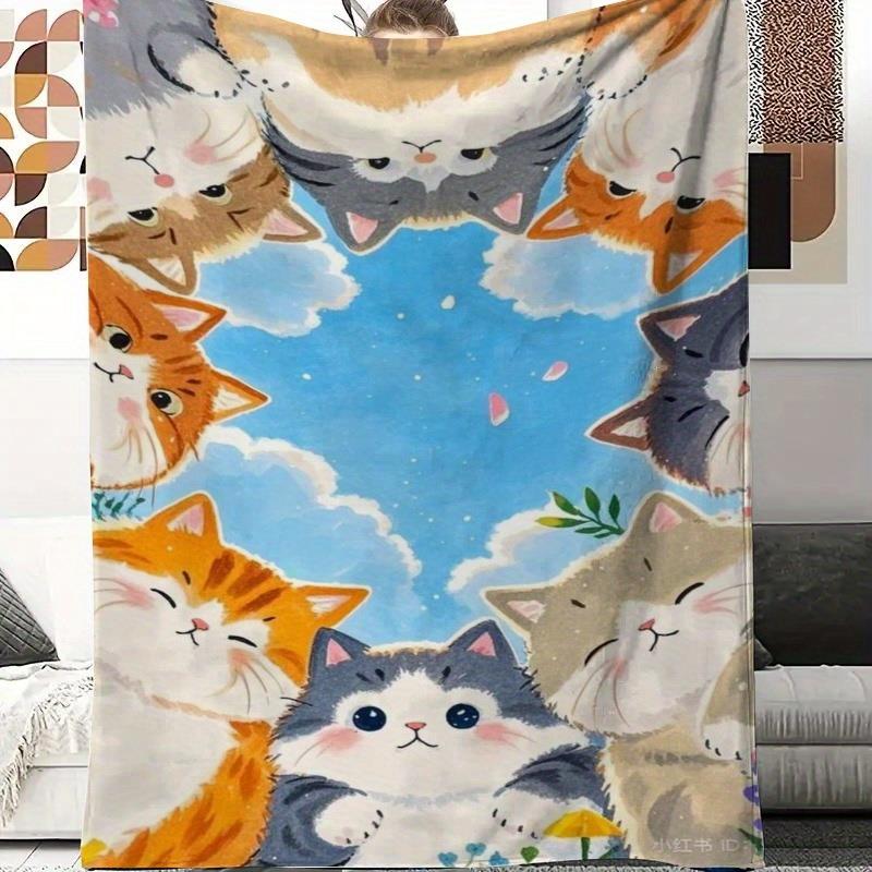 Home Textiles Face Towel - Cute cat face pattern Flannel printed