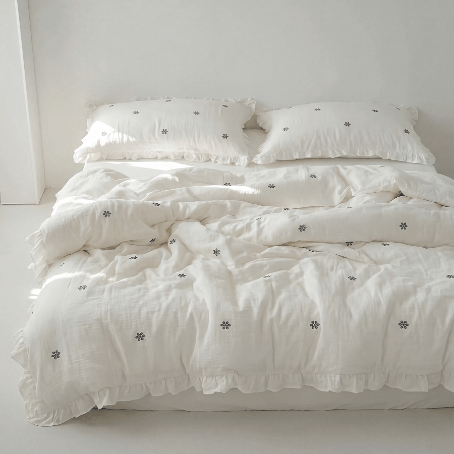 Girls 3Pcs White Ruffle Duvet  - đánh giá và giá Home Textiles Premium