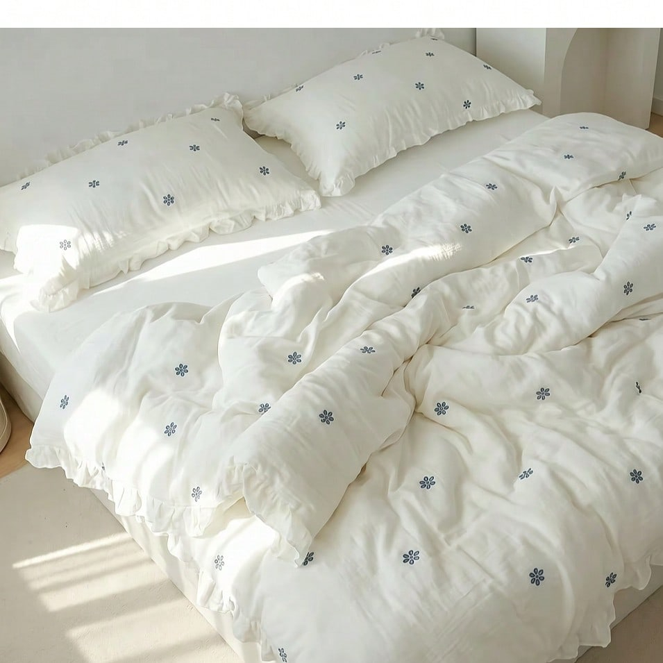 Girls 3Pcs White Ruffle Duvet  - đánh giá và giá Home Textiles Premium